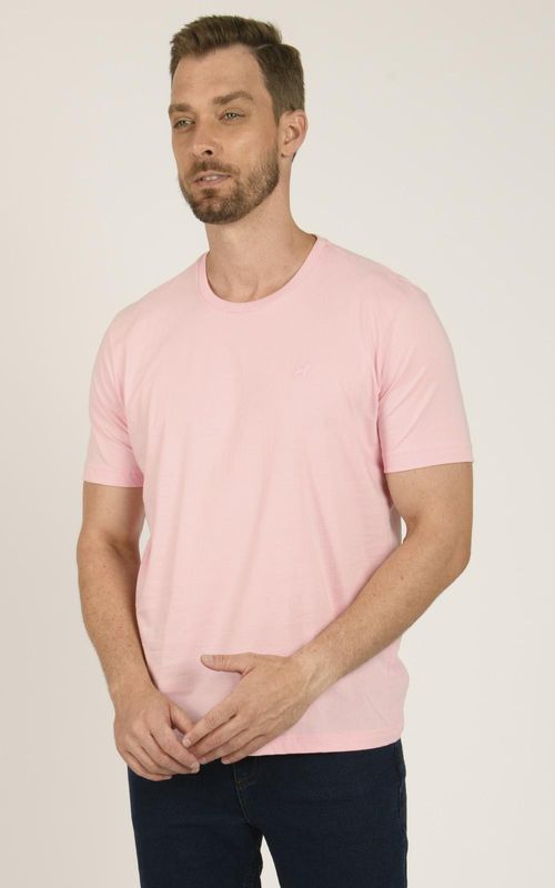 Camiseta básica manga curta masculina com bordado logo no tom da peça. - ROSA CHICLETE