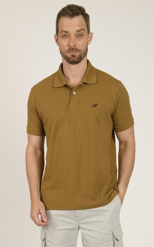 Polo Masculina Básica Logo Contrastante - CANELA
