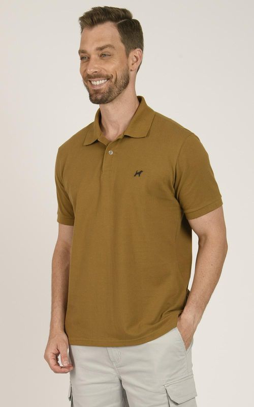 Polo Masculina Básica Logo Contrastante - CANELA