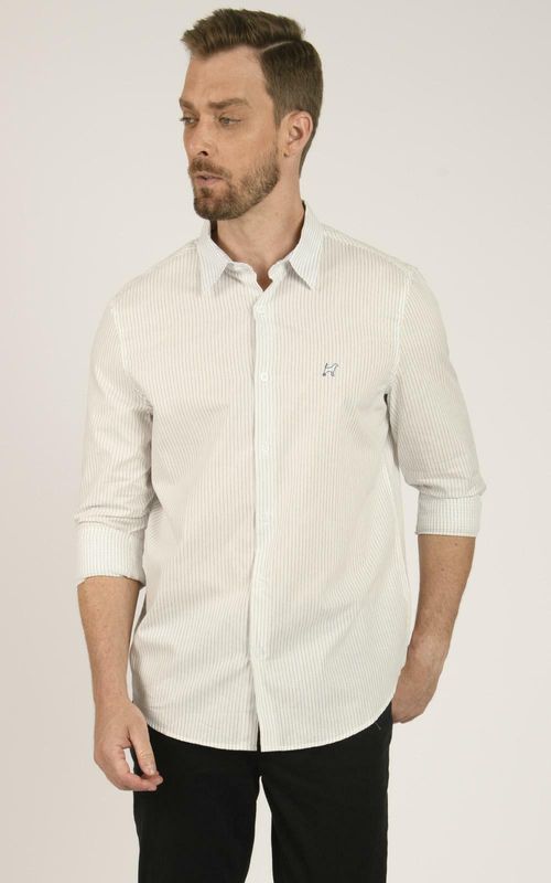 Camisa Masc. ML - LISTRA AZUL CLARA