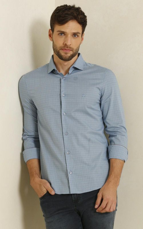 Camisa ML masculina xadrez - XADREZ AZUL E VERDE