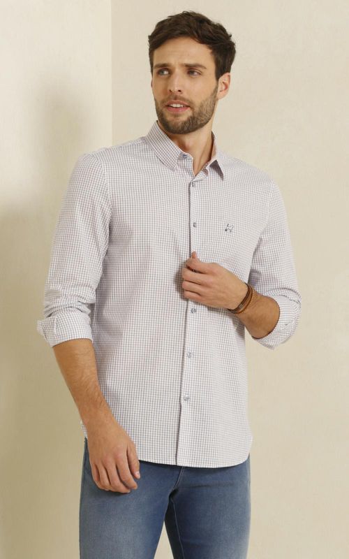 Camisa ML masculina xadrez com bolso - XADREZ ROSA COM AZUL