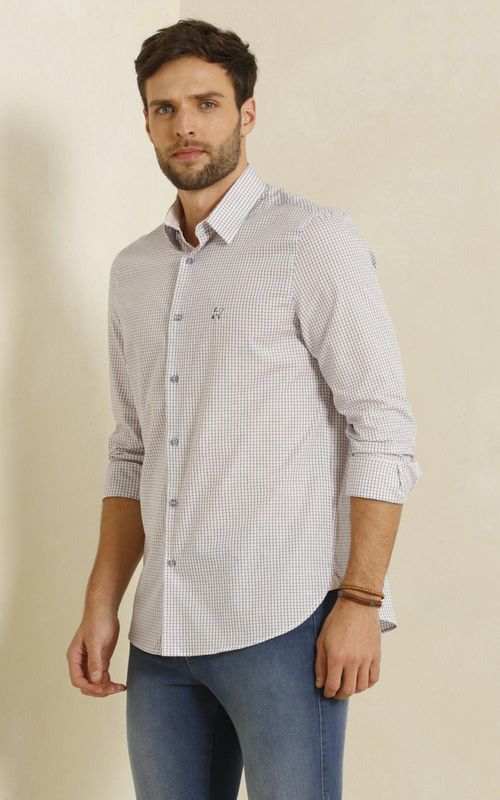 Camisa ML masculina xadrez com bolso - XADREZ ROSA COM AZUL