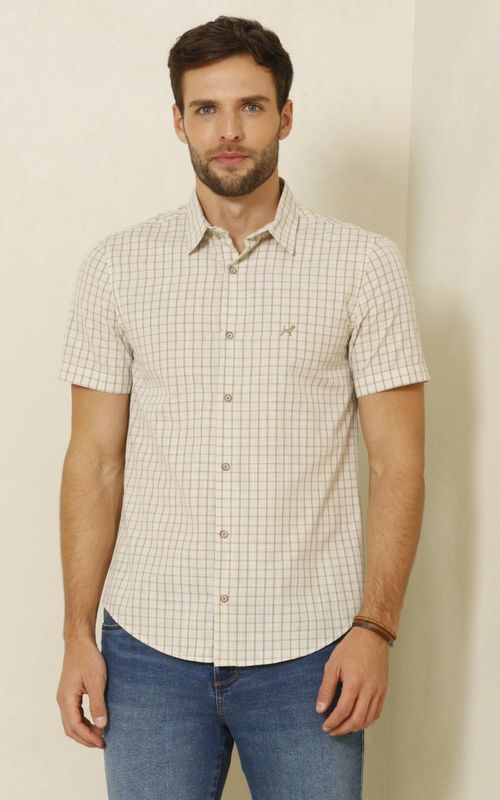 Camisa MC masculina Xadrez - XADREZ TAUPE