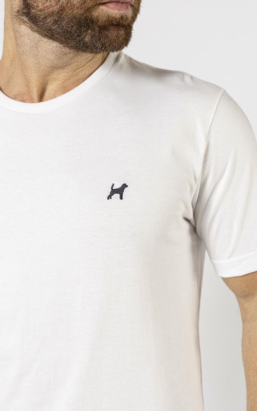 Camiseta básica manga curta masculina com bordado logo no tom da peça. - OFF-WHITE