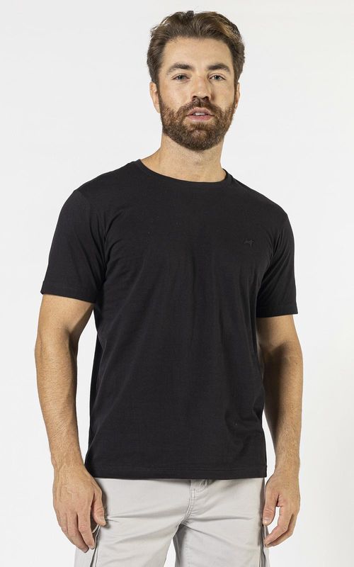 Camiseta básica manga curta masculina com bordado logo no tom da peça. - PRETO