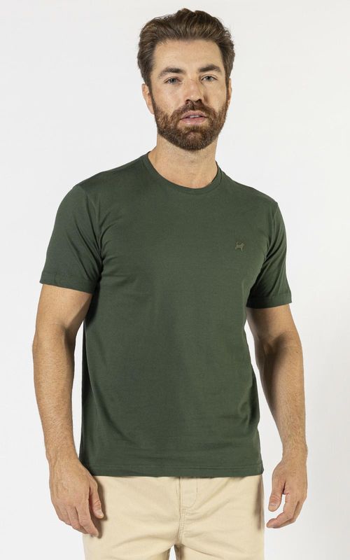 Camiseta básica manga curta masculina com bordado logo no tom da peça. - VRD BLACK GREEN