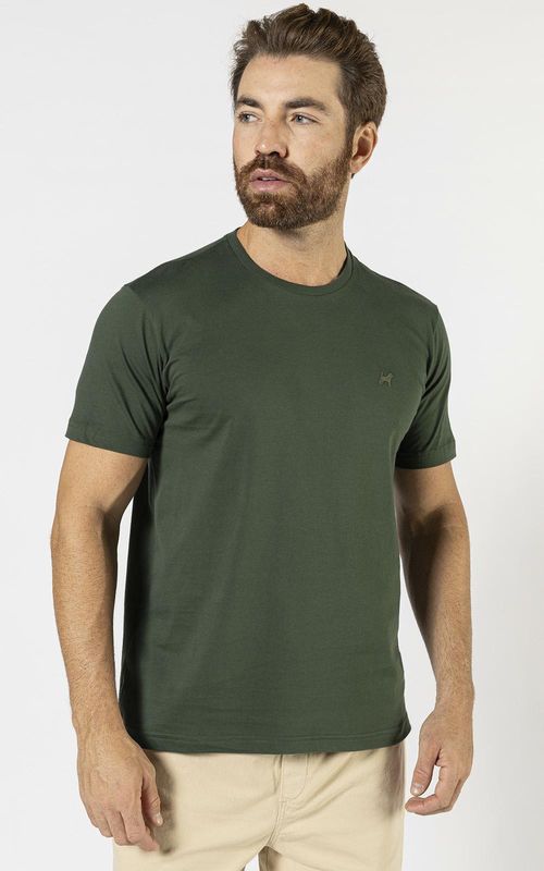 Camiseta básica manga curta masculina com bordado logo no tom da peça. - VRD BLACK GREEN