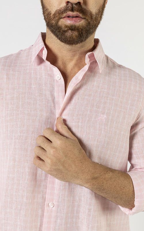 Camisa ML masculina - XADREZ ROSA
