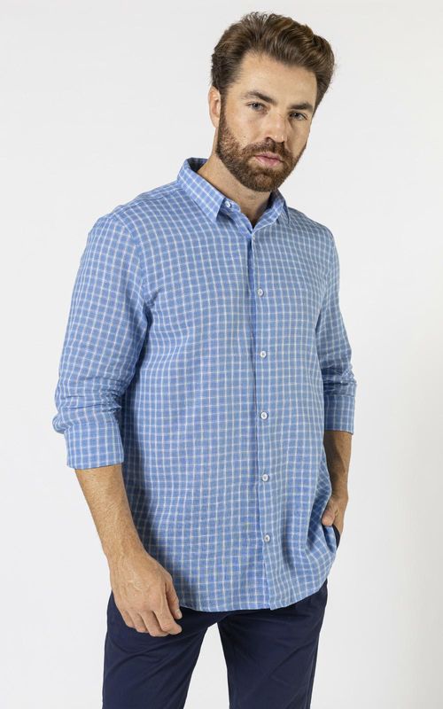 Camisa ML masculina - XADREZ AZUL MÉDIO