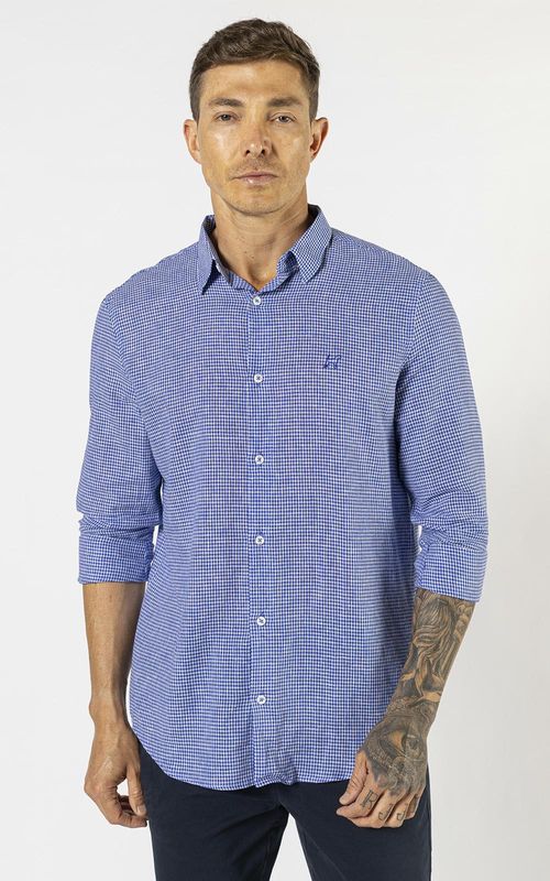 Camisa ML masculina - XADREZ AZUL PEQUENO