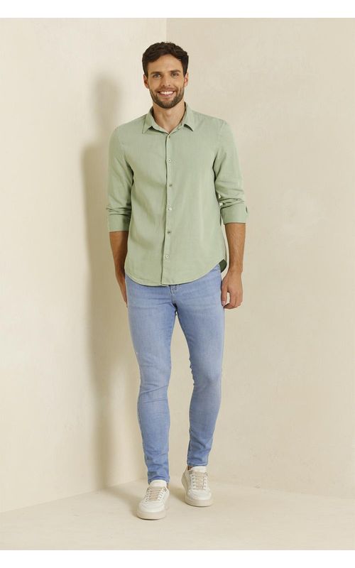 Camisa Slim Manga Longa Sarja - SALVIA