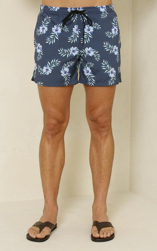 Beachshorts estampado - HIBISCOS MARINHO