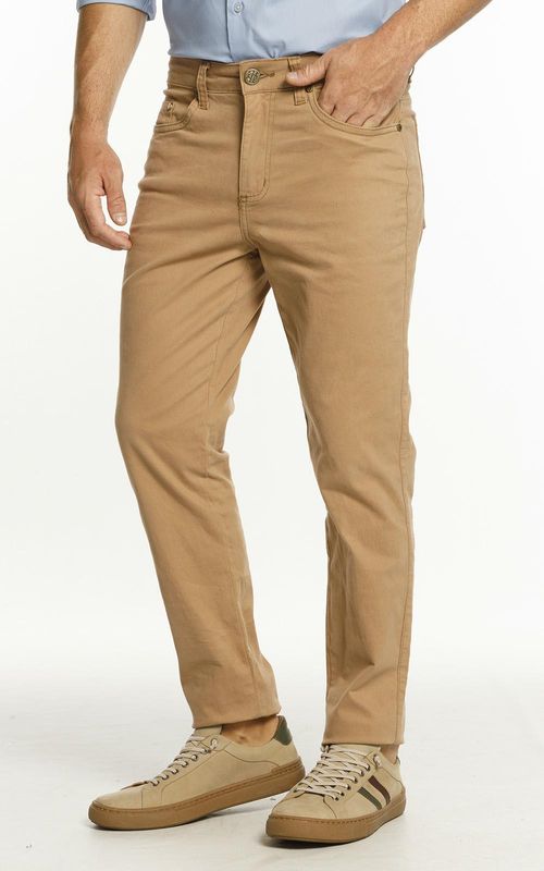 Calça Masculina Slim Sarja - AMENDOA