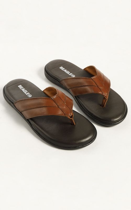 Chinelo de couro masculino. - BRONZEADO