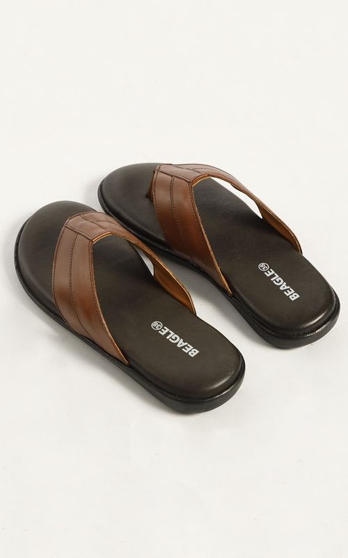 Chinelo de couro masculino. - BRONZEADO