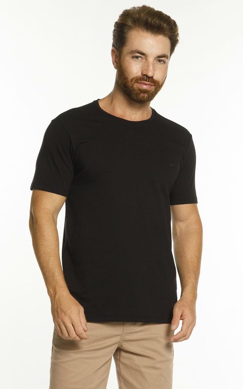 Camiseta básica manga curta masculina com logo bordado - PRETO