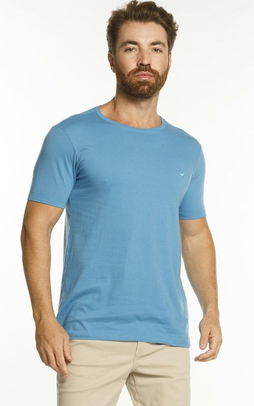 Camiseta básica manga curta masculina com bordado logo no tom da peça. - OCEAN