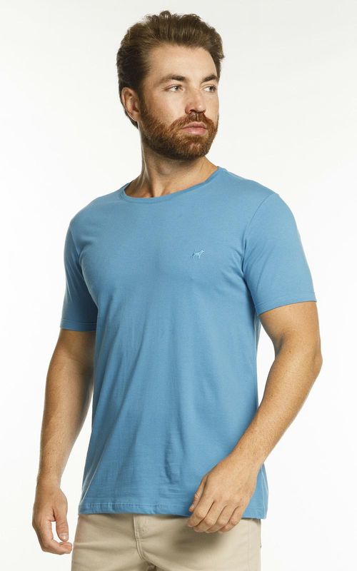 Camiseta básica manga curta masculina com bordado logo no tom da peça. - OCEAN