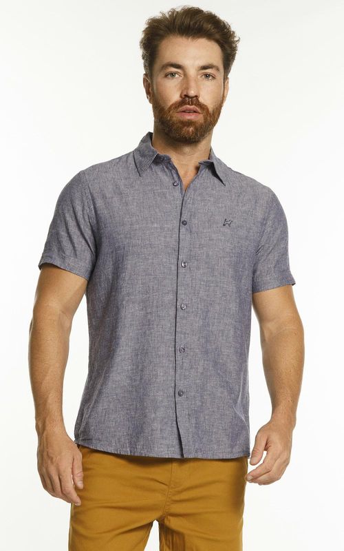 Camisa MC masculina com Bolso - AZUL