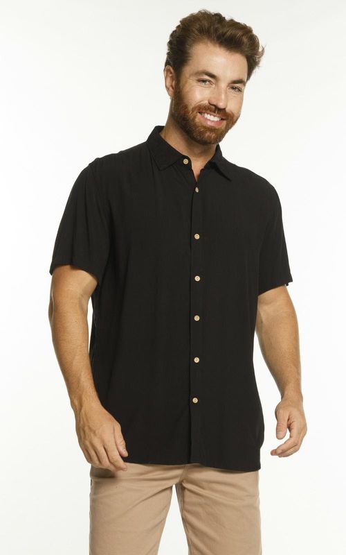 Camisa Masculina Lisa Manga Curta - PRETO