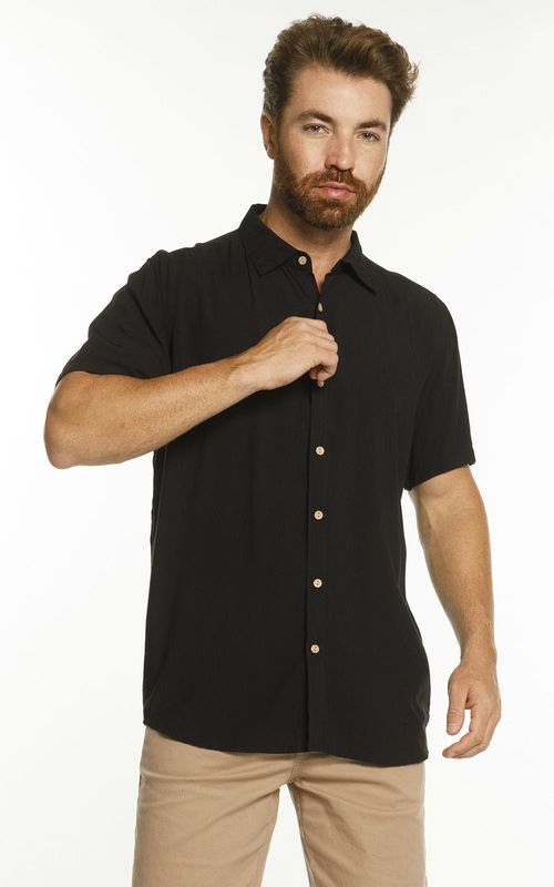 Camisa Masculina Lisa Manga Curta - PRETO