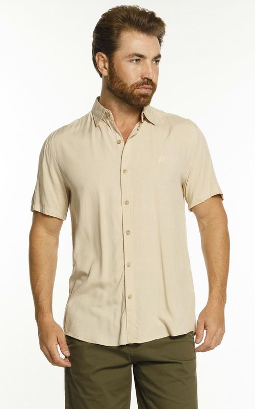 Camisa Masculina Lisa Manga Curta - NATURAL