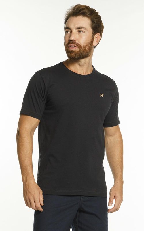 Camiseta básica manga curta masculina com bordado logo no tom da peça. - MARINHO NOITE