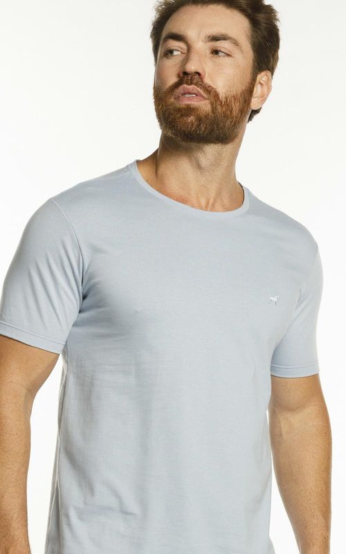 Camiseta básica manga curta masculina com bordado logo no tom da peça. - GLACIAL
