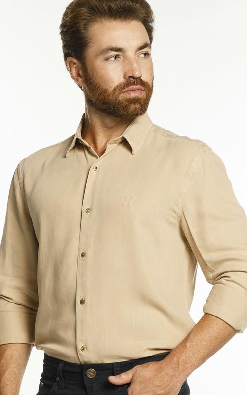 Camisa Slim Manga Longa Sarja - AMENDOA