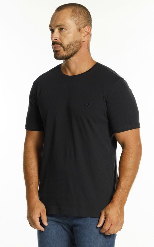 Camiseta básica manga curta masculina com bordado logo no tom da peça. - MARINHO