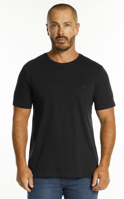 Camiseta básica manga curta masculina com bordado logo no tom da peça. - MARINHO