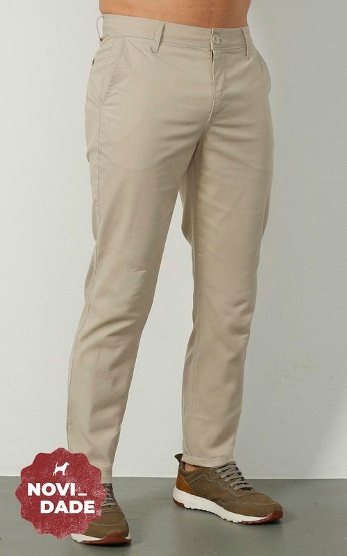 Calça Masculina Sarja Casual Slim - AREIA