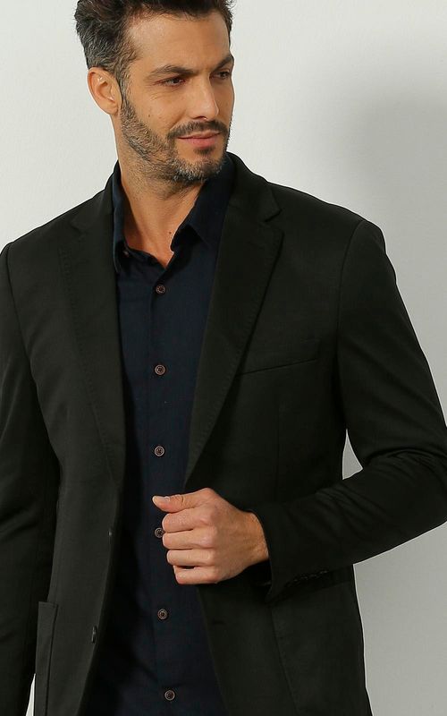 Blazer masc. de moletom com bolsos. - PRETO