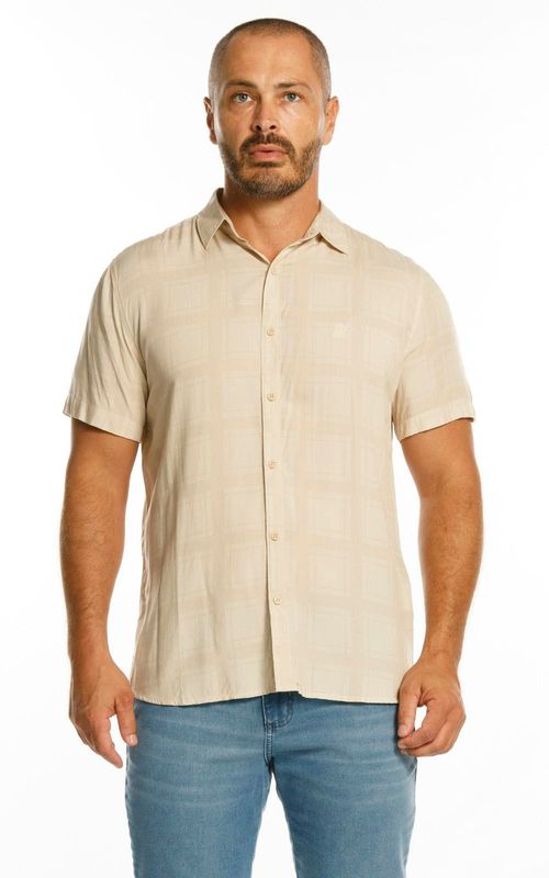Camisa MC masculina com Bolso - BEGE