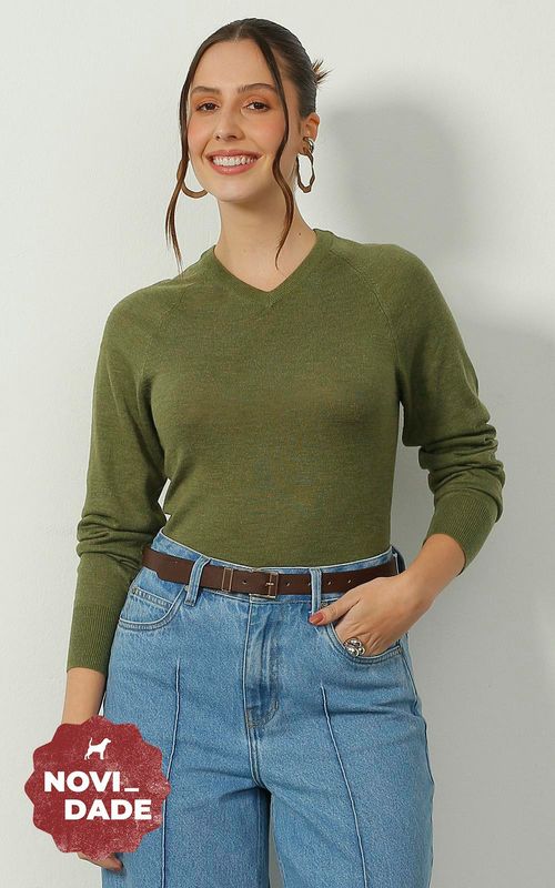 Tricot fem. gola V  raglan ajustado ao corpo. - JALAPEÑO