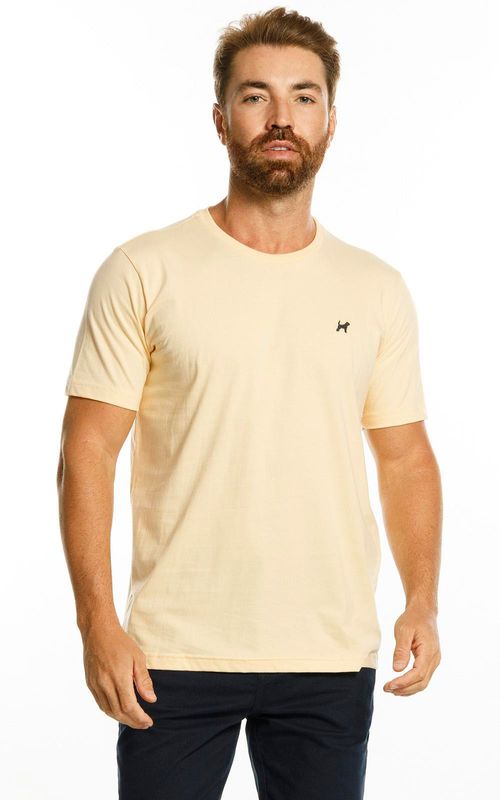Camiseta básica manga curta masculina com bordado logo no tom da peça. - BAUNILHA