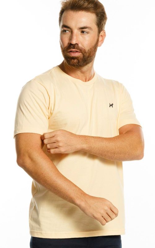 Camiseta básica manga curta masculina com bordado logo no tom da peça. - BAUNILHA