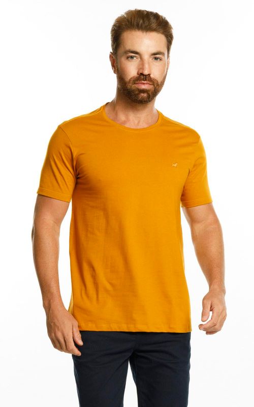 Camiseta básica manga curta masculina com bordado logo no tom da peça. - GIRASSOL