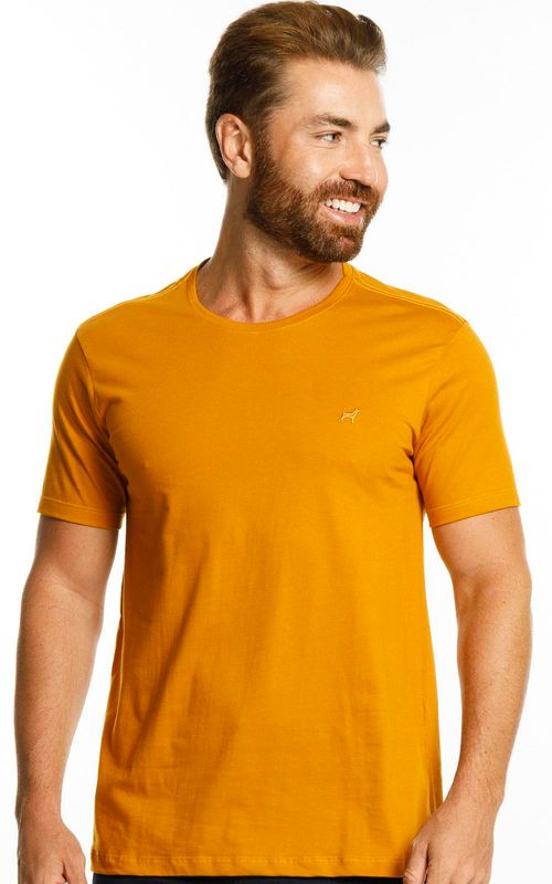 Camiseta básica manga curta masculina com bordado logo no tom da peça. - GIRASSOL