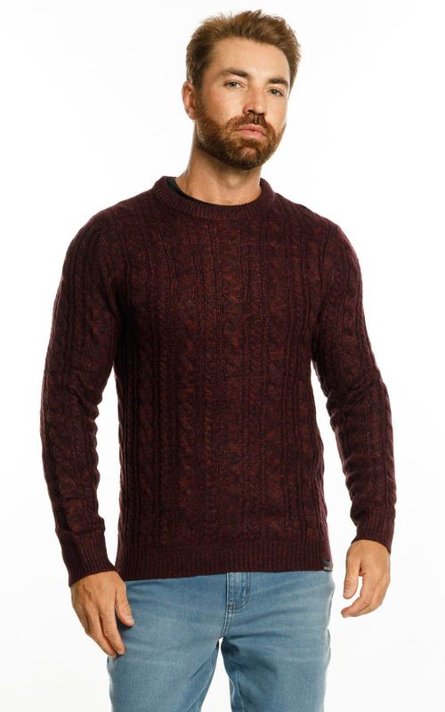 Tricot masc. gola careca com textura. - BORDO