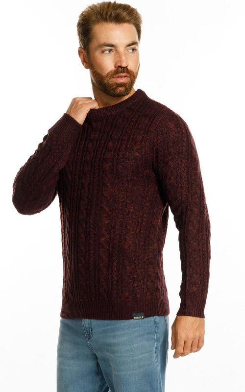 Tricot masc. gola careca com textura. - BORDO