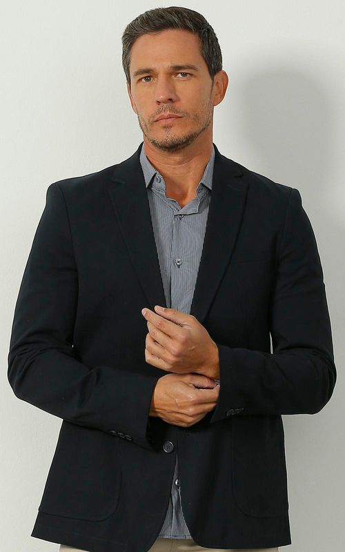 Blazer masc. de sarja com bolsos. - MARINHO