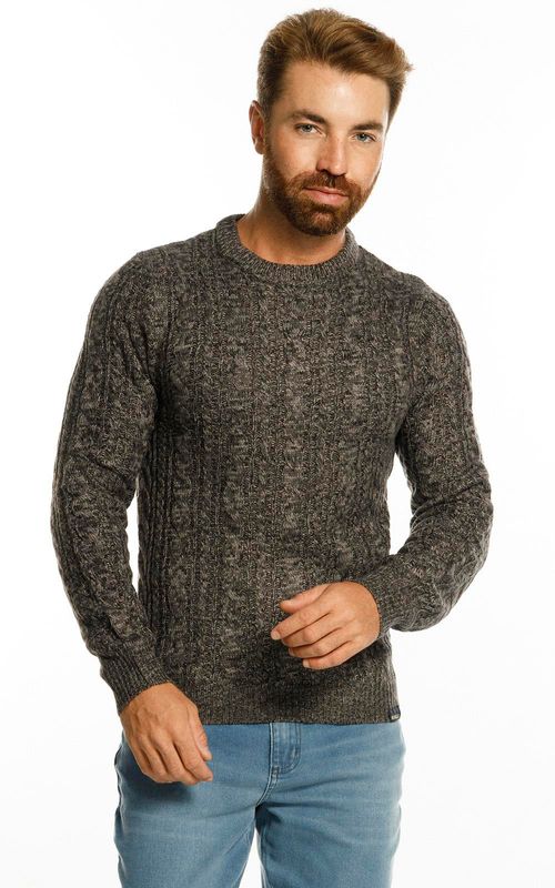 Tricot masc. gola careca com textura. - CINZA