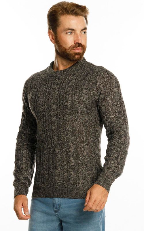 Tricot masc. gola careca com textura. - CINZA