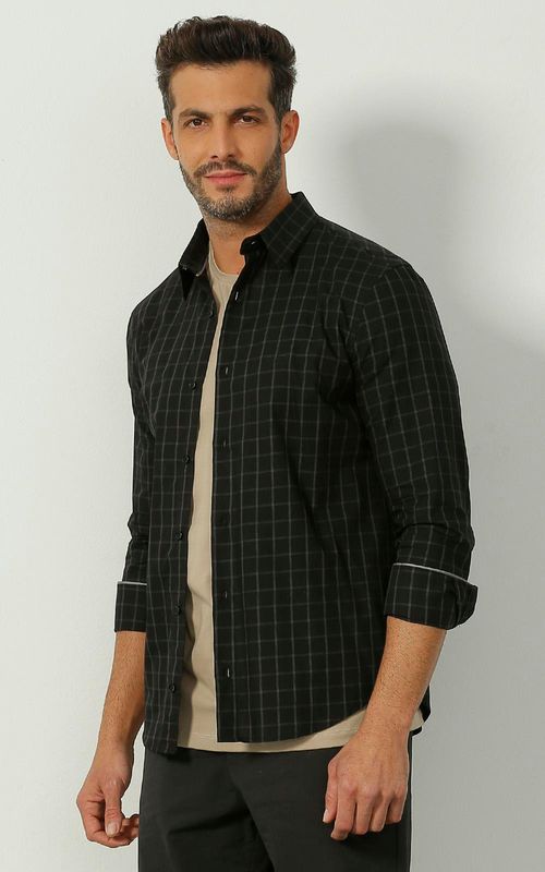 Camisa ML masculina xadrez - XADREZ PRETO E CHUMBO