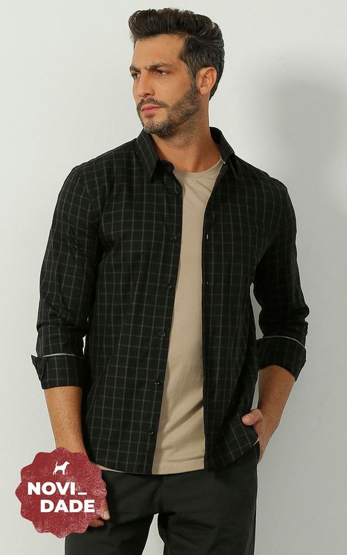 Camisa ML masculina xadrez - XADREZ PRETO E CHUMBO