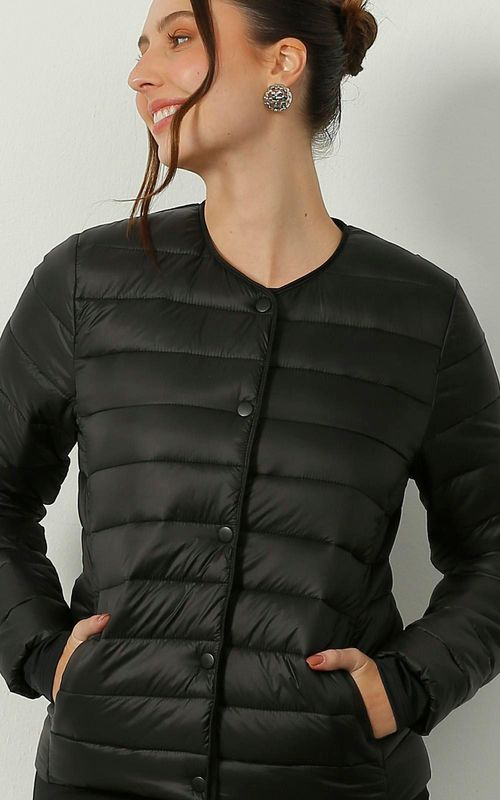 Jaqueta puffer fem. com botões. - PRETO