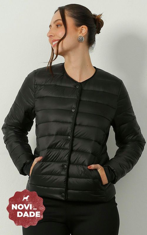 Jaqueta puffer fem. com botões. - PRETO