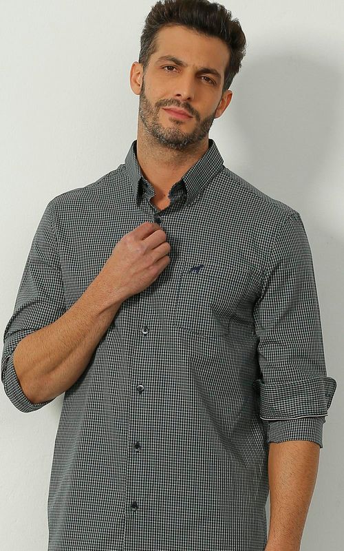 Camisa ML masculina xadrez - XADREZ MARINHO COM JIJOCA